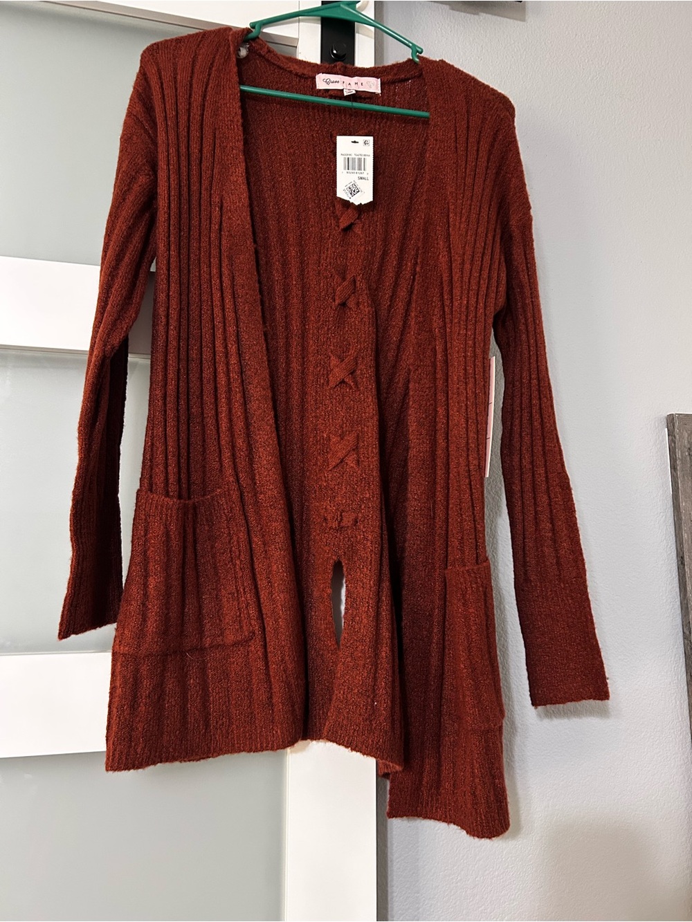 Rust Ribbed Open-Front Women's Cardigan Sweater
